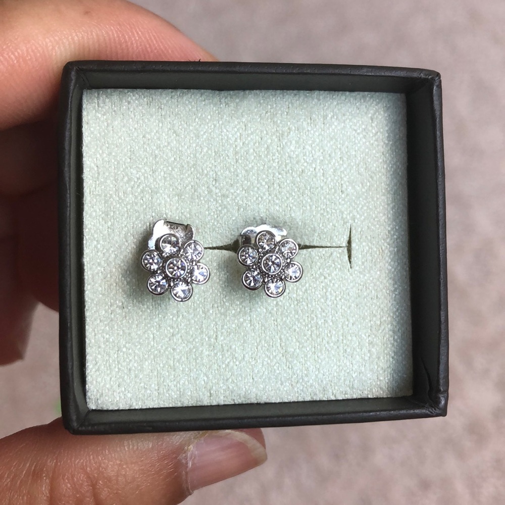 Sterling Silver & CZ Flower Earrings